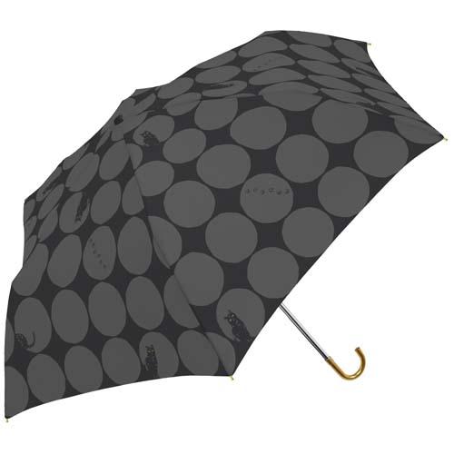 Folding Umbrella 55cm Wind-Resistant Mini Large Polka Dots and Cat Black S21001