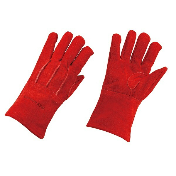 CAPTAIN STAG Outdoor Camping BBQ Soft Leather Gloves Cowhide Red M Size UM-1910