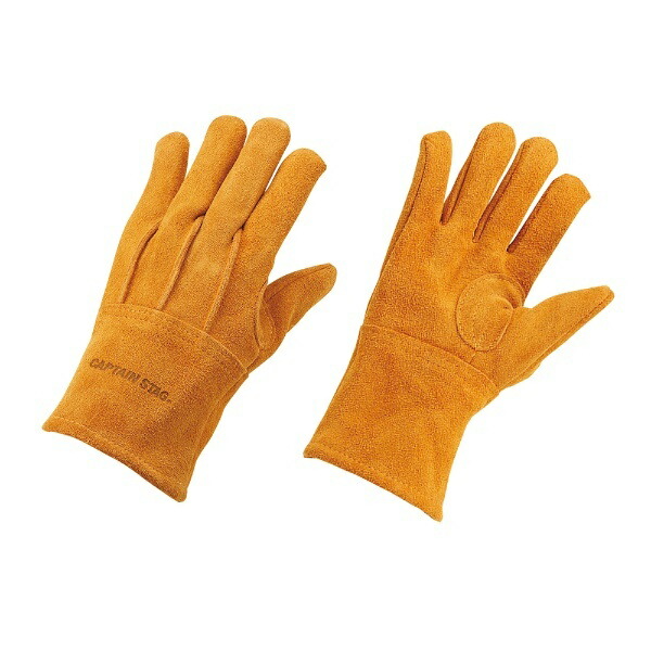 CAPTAIN STAG Outdoor Camping BBQ Soft Leather Gloves Cowhide Yellow M Size UM-1913