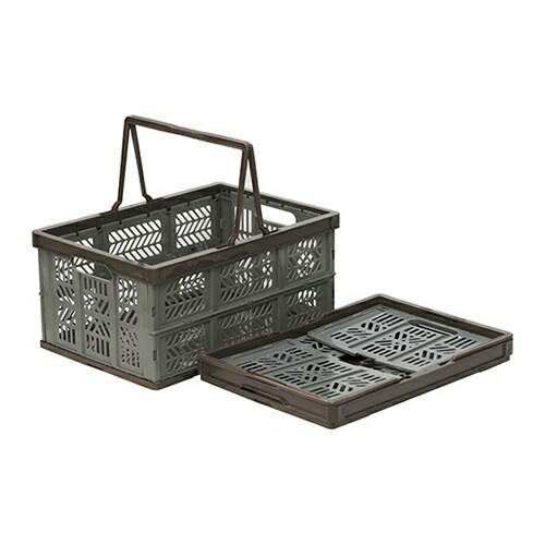 E-CON Foldable Basket Oricon with Handle Stackable both when in use and folded (Gray/Brown, 36 liters)