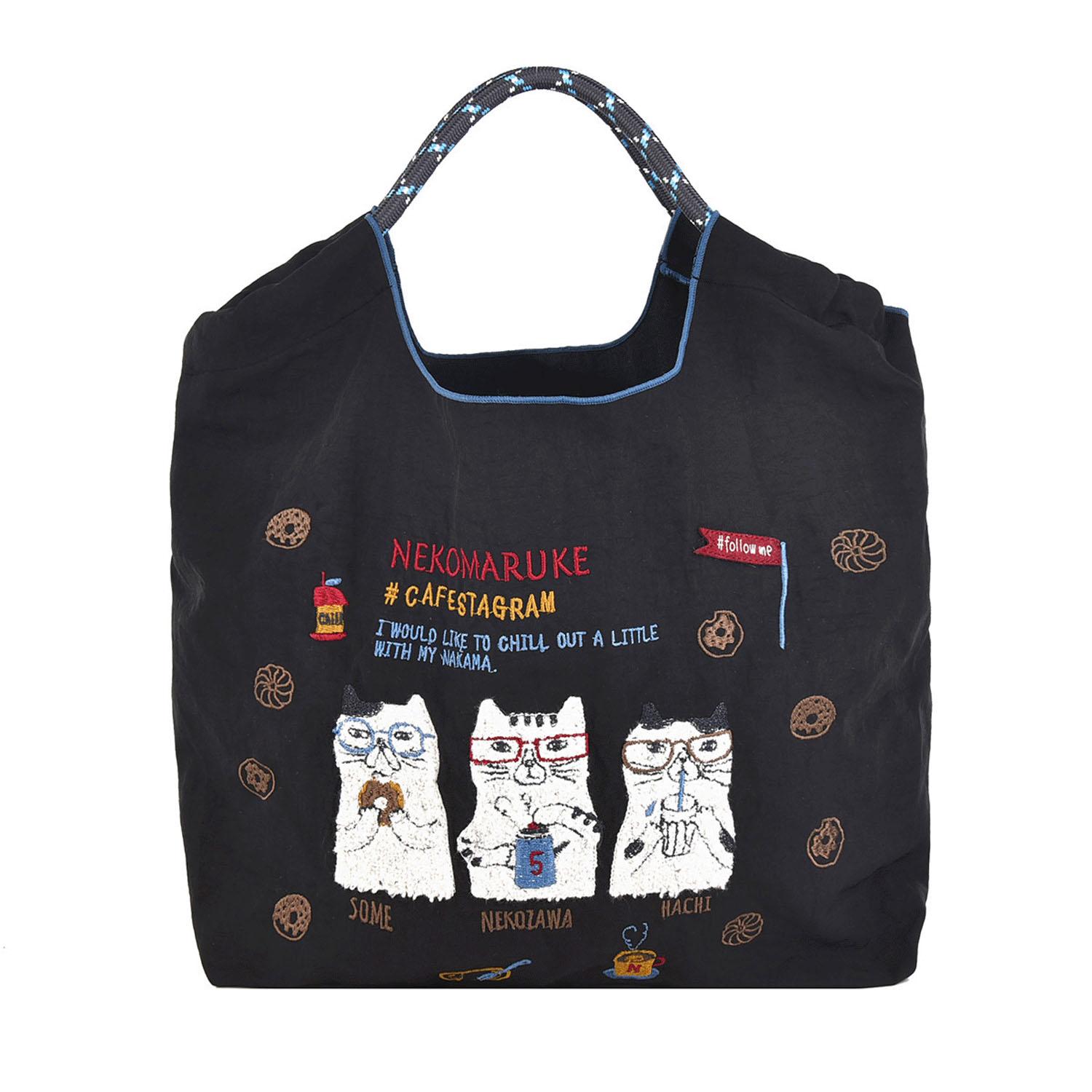 [Kusuguru Japan] Tote Bag - Water-Repellent Embroidered Washer Bag M - Women's - Black