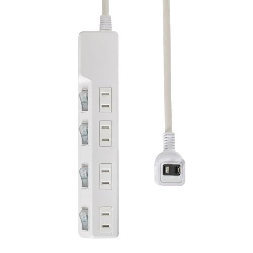 ELPA Surge Protected Power Strip with Independent Switches AC125V 15A 4 Outlets LED Indicator WLK-43S(W)