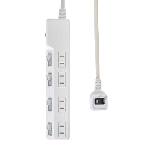 ELPA Surge Protected Power Strip with Independent Switches AC125V 15A 4 Outlets LED Indicator Built-in Breaker WLK-42B(W)
