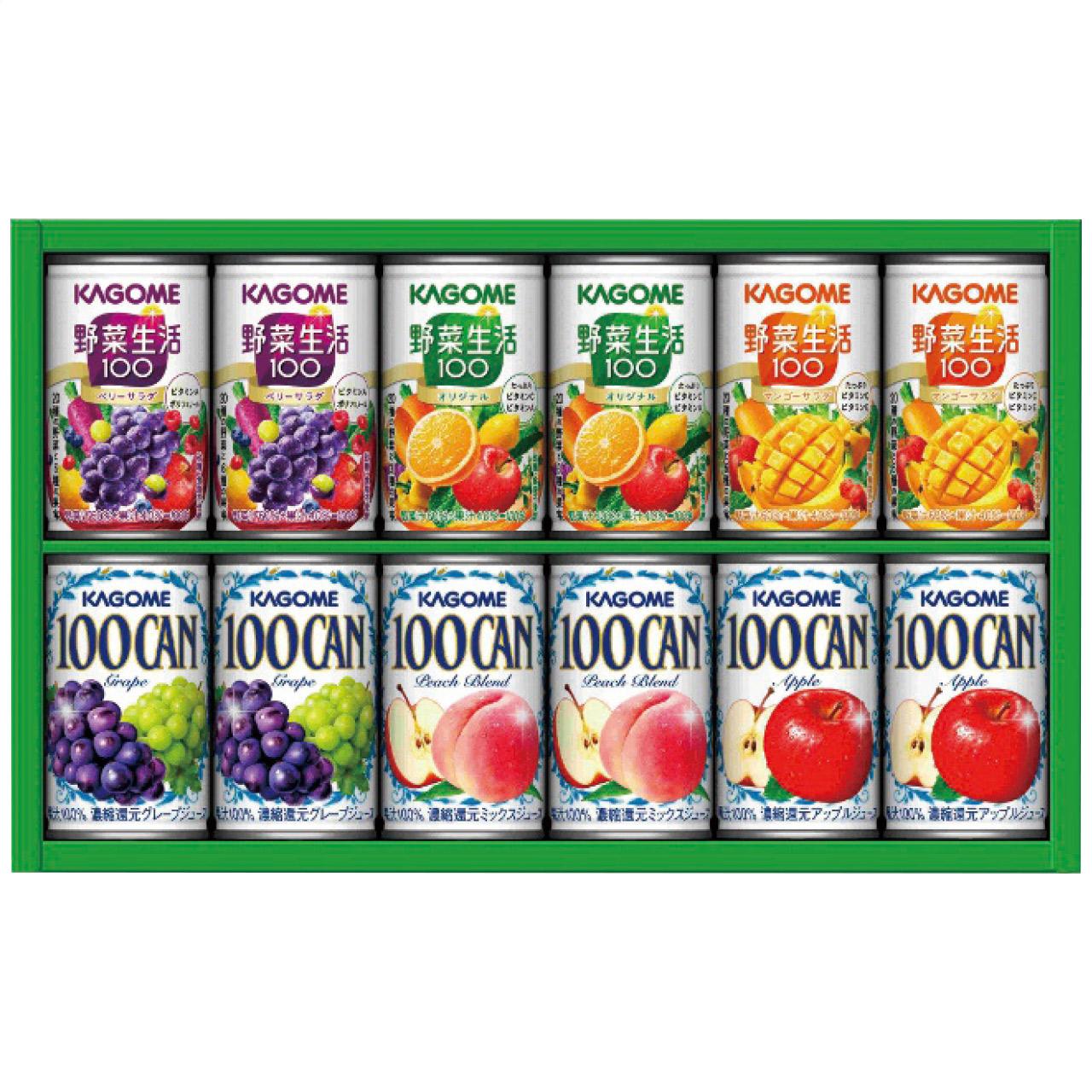 Kagome Healthy Family Gift Set Vegetable Life 100 (Original Berry/Salad) & 100CAN (Apple, Peach Blend, Grape) C6173585