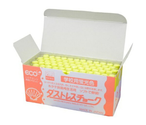 Nippon Rikagaku Dustless Fluorescent Chalk DCK-72-Y Yellow 72 Pieces