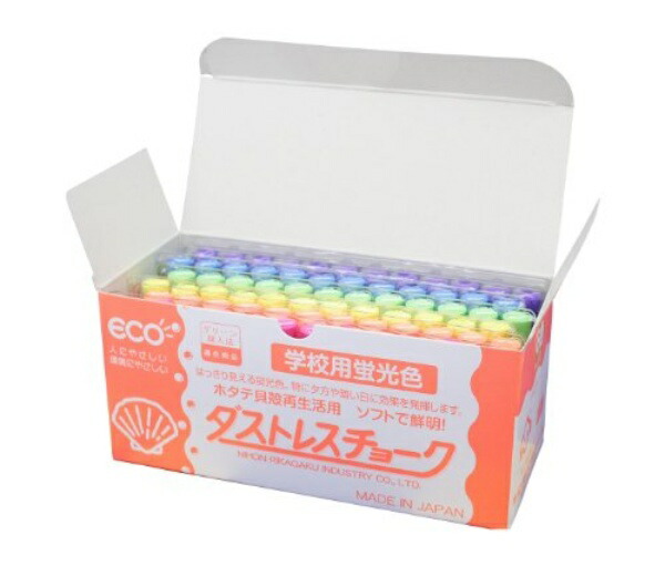 Nippon Rikagaku Dustless Fluorescent Chalk 6 Colors DCK-72-6C 72 Pieces