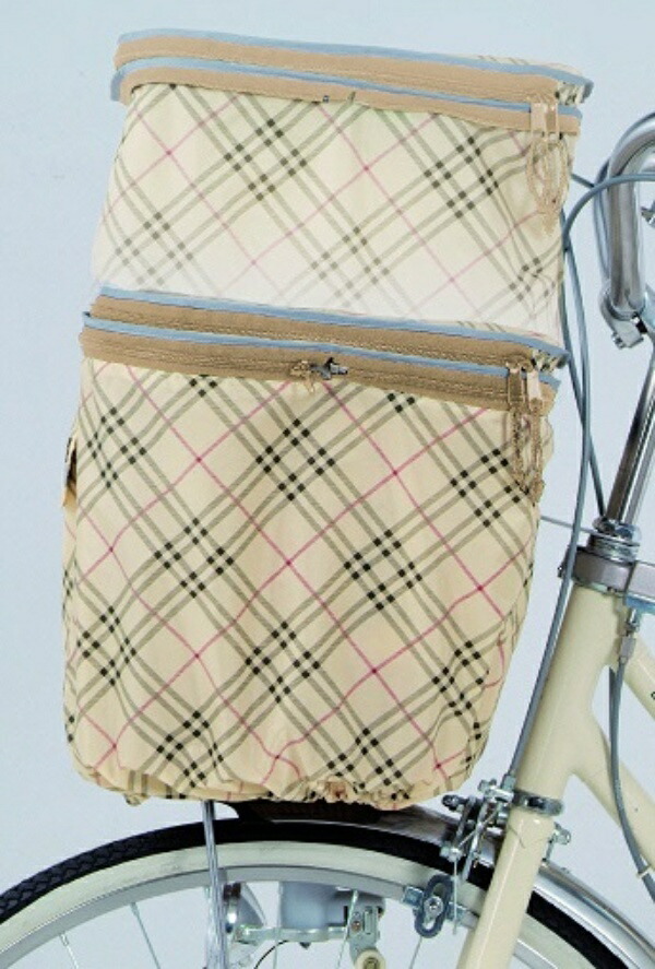 Kawasumi Manufacturing Front Basket Cover 2-Tier Beige Check (Front-Opening) 21063