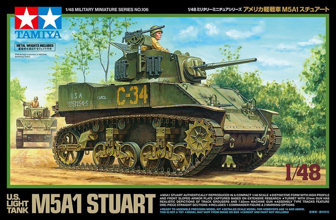 TAMIYA 1/48 Military Miniature Series No.106 American Light Tank M5A1 Stuart Plastic Model Kit 32606 (Tank)