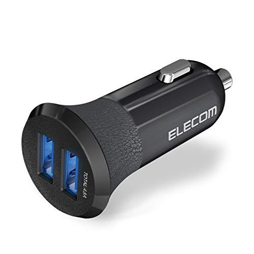ELECOM Car Charger Cigarette Lighter Socket 24W USB-A ×2  Black MPA-CCU10BK