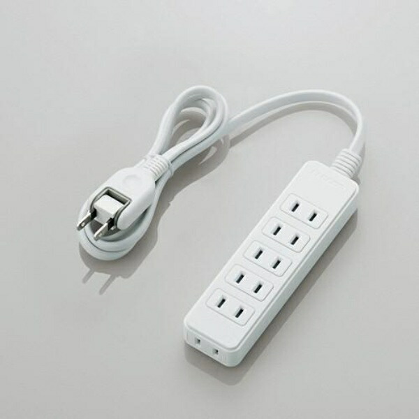 ELECOM Power Strip with 180° Swivel Plugs for Easy Wiring, 6 Outlets, 1m, White T-S02-2610WH