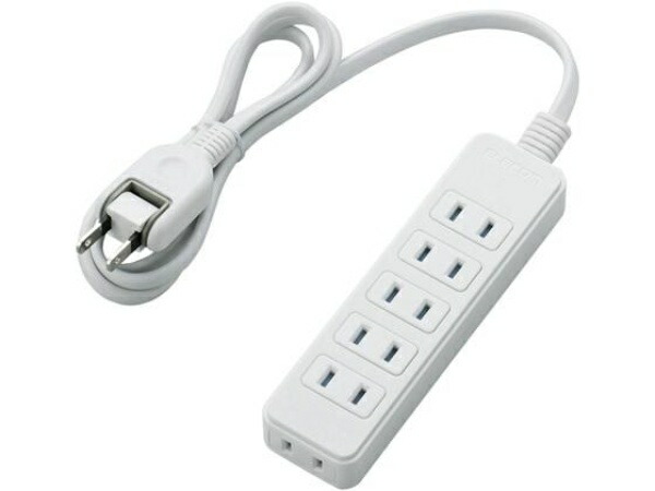 ELECOM Power Strip with Dust-Proof Shutters, 180° Swing Plugs for Easy Wiring, 6 Outlets, 1m Cable, White T-ST02-22610WH