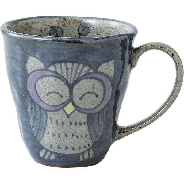Saikai Pottery Hasami Ware Mug (Medium) Hand-Painted Owl Design Blue 83976