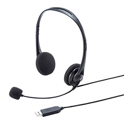Sanwa Supply USB Headset Omnidirectional Microphone Features a durable fabric-covered cable resistant to breakage Compatible with Skype MM-HSU09BK