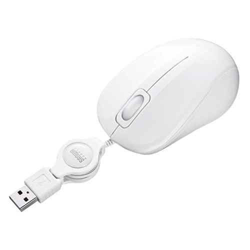 Sanwa Supply Antibacterial/Quiet Wired Retractable Blue LED Mouse (White) MA-MBSK315W