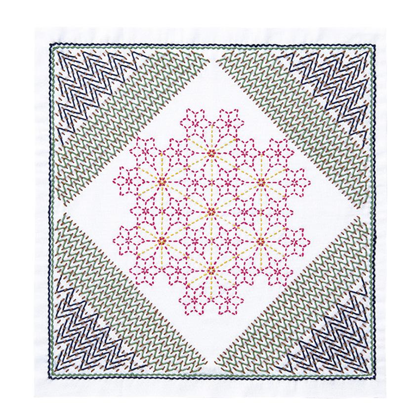 Olympus Thred Embroidery Kit 『Sashiko Kit Flower Dishcloth La bouquetiere Dianthus』 34cm x 34cm SK-429