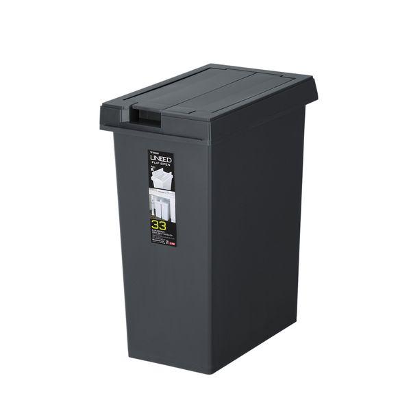 Shinkisei Tonbo Unido Flip-Open Trash Can Easy to use even under shelves Opens quickly and easily by hand Kitchen 33L Charcoal Black Width 24.5 x Depth 41.5 x Height 49.5cm Lid included Made in Japan