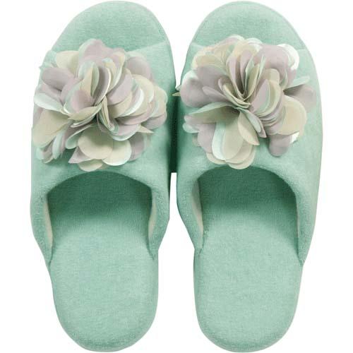 Senko S.D.S. Comfort Slippers with Floral Motif, Blue, Approx. 25.5cm, Cotton Fabric, Arch-Support Sole, Cup-Shaped, Relaxed Fit, 91894