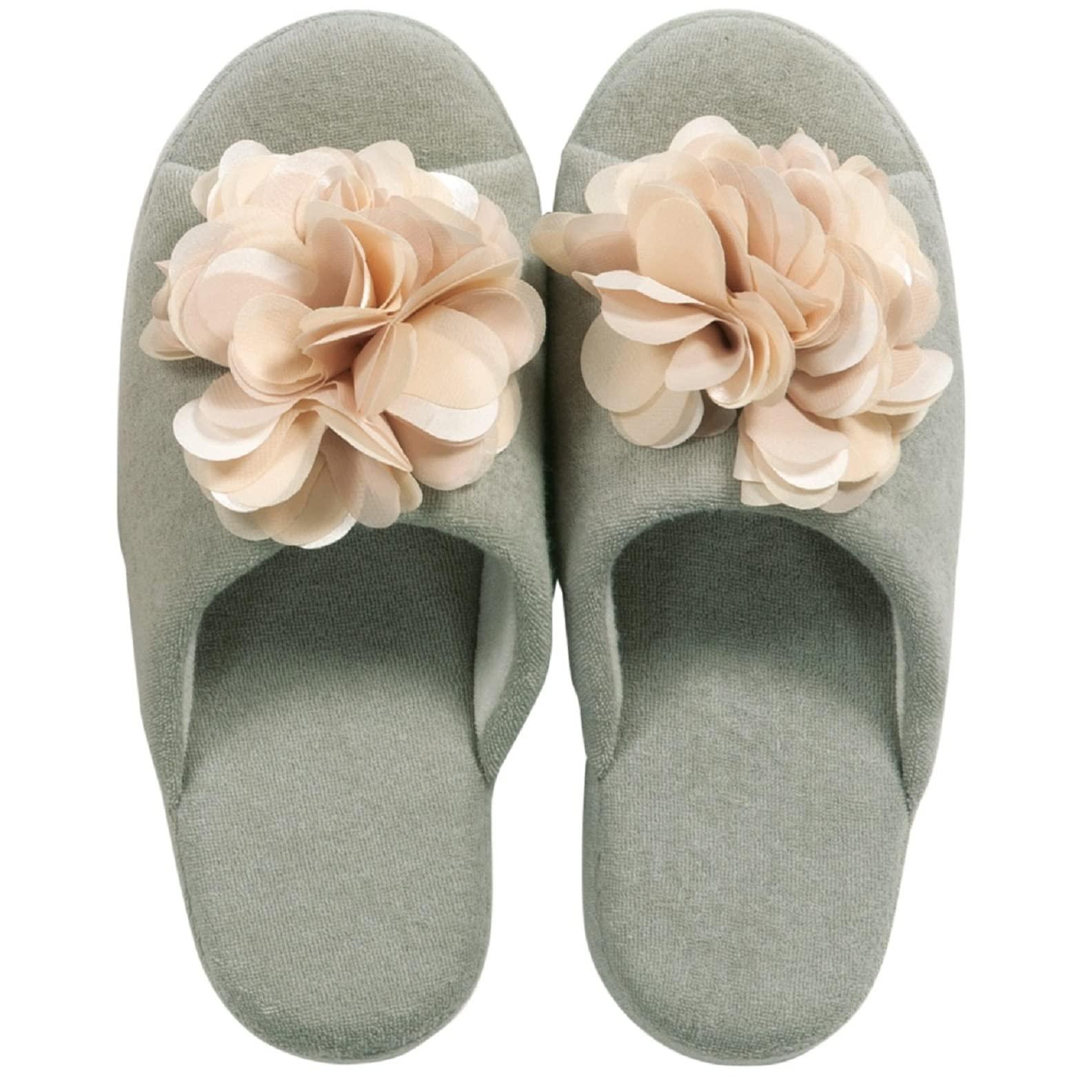 Senko S.D.S. Comfort Slippers with Floral Motif, Gray, Approx. 25.5cm, Cotton Fabric, Arch-Support Sole, Cup-Shaped, Relaxed Fit, 91896