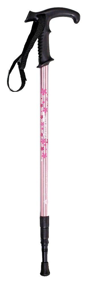 CAPTAIN STAG Trekking Pole Trekking Stick T-Grip 3-Section Telescopic Anti-Shock System Pink/Flower FEEL BOSCO M-9858
