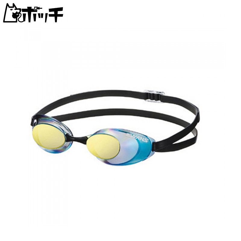 [Swans] Made in Japan Swimming Goggles Sniper SR-10M SM/Y Smoke × Flash Yellow Mirror Racing Non-Cushion 12 Years Old and Up FINA Certified
