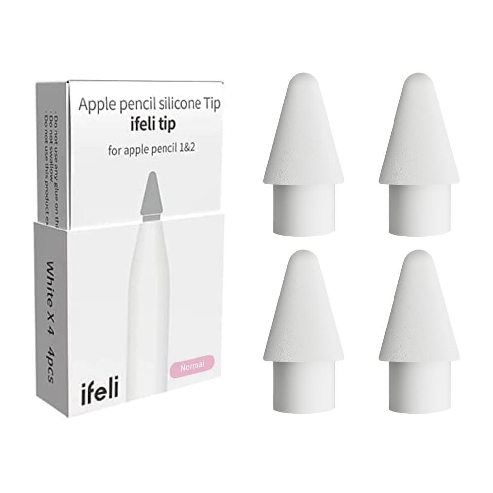 ifeli Apple Pencil Replacement Tips Integrated Silicone Cover Included High Friction 4-Pack (White) for iPad Pencil 1st/2nd Generation Apple Pencil Replacement Tips High Sensitivity