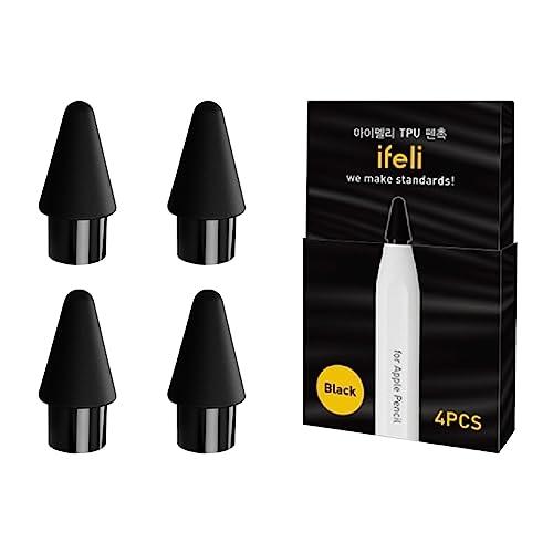 ifeli Apple Pencil Replacement Tips Integrated TPU Cover Tips 4-Pack (Black) Compatible with iPad Pencil 1st/2nd Generation Apple Pencil Replacement Tips High Sensitivity 4-Pack Spare Set IF00062