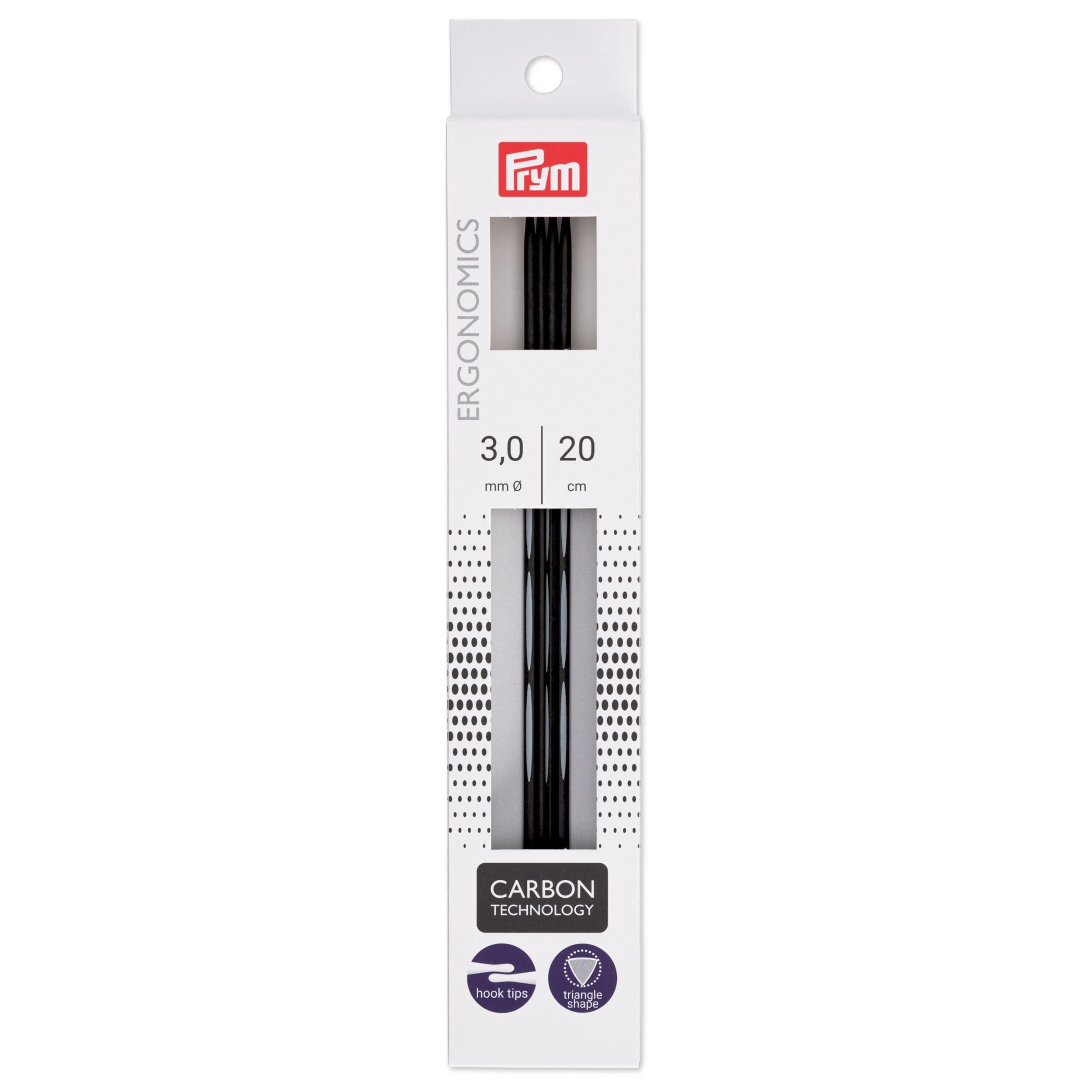 Prym Ergonomic Carbon Knitting Needles, 5-Piece Set, 20cm, 3.0mm, PRM194222, Black