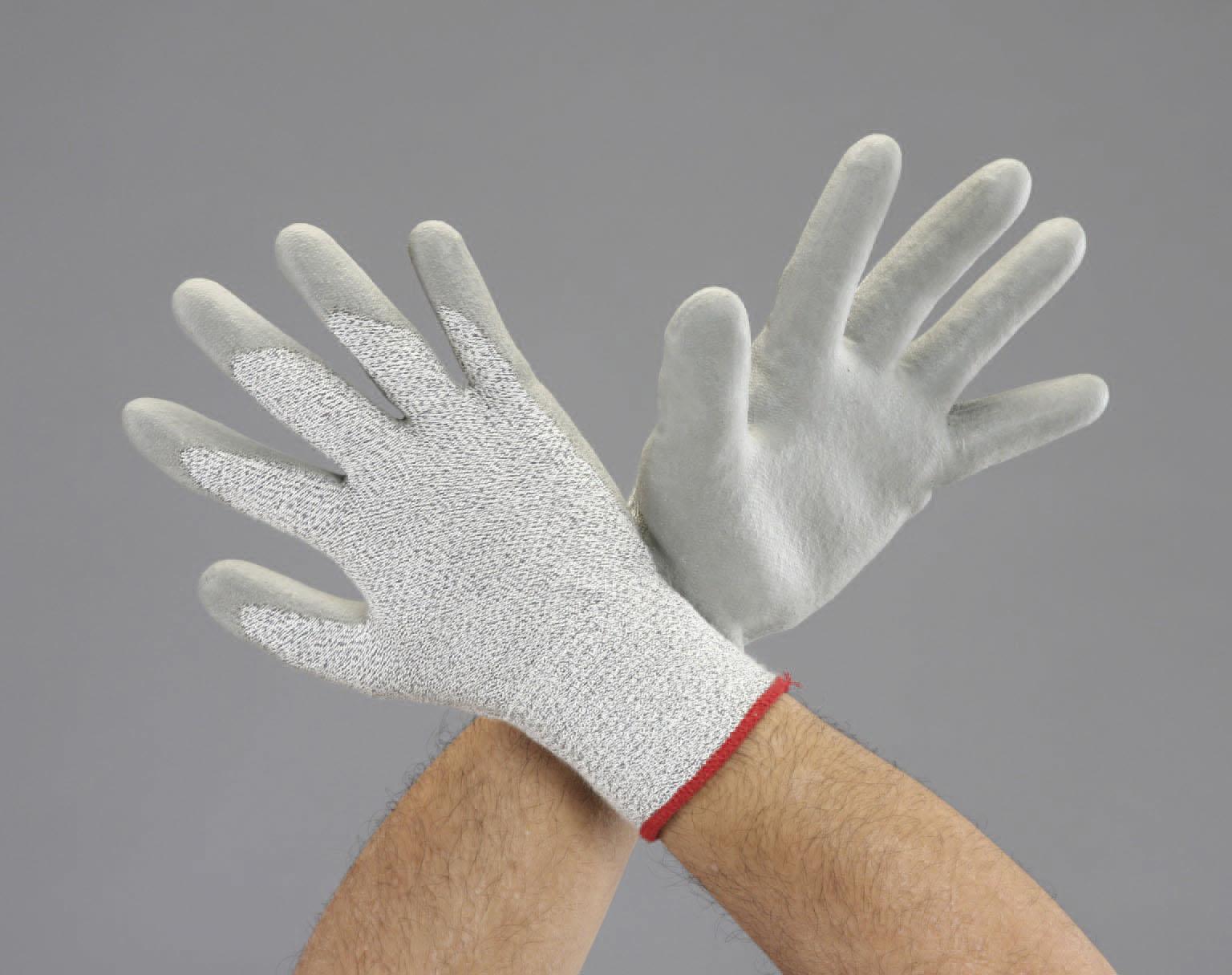 [L] Gloves (Cut-resistant, Slip-resistant / Dyneema) Body: Gray Cuff: Red L