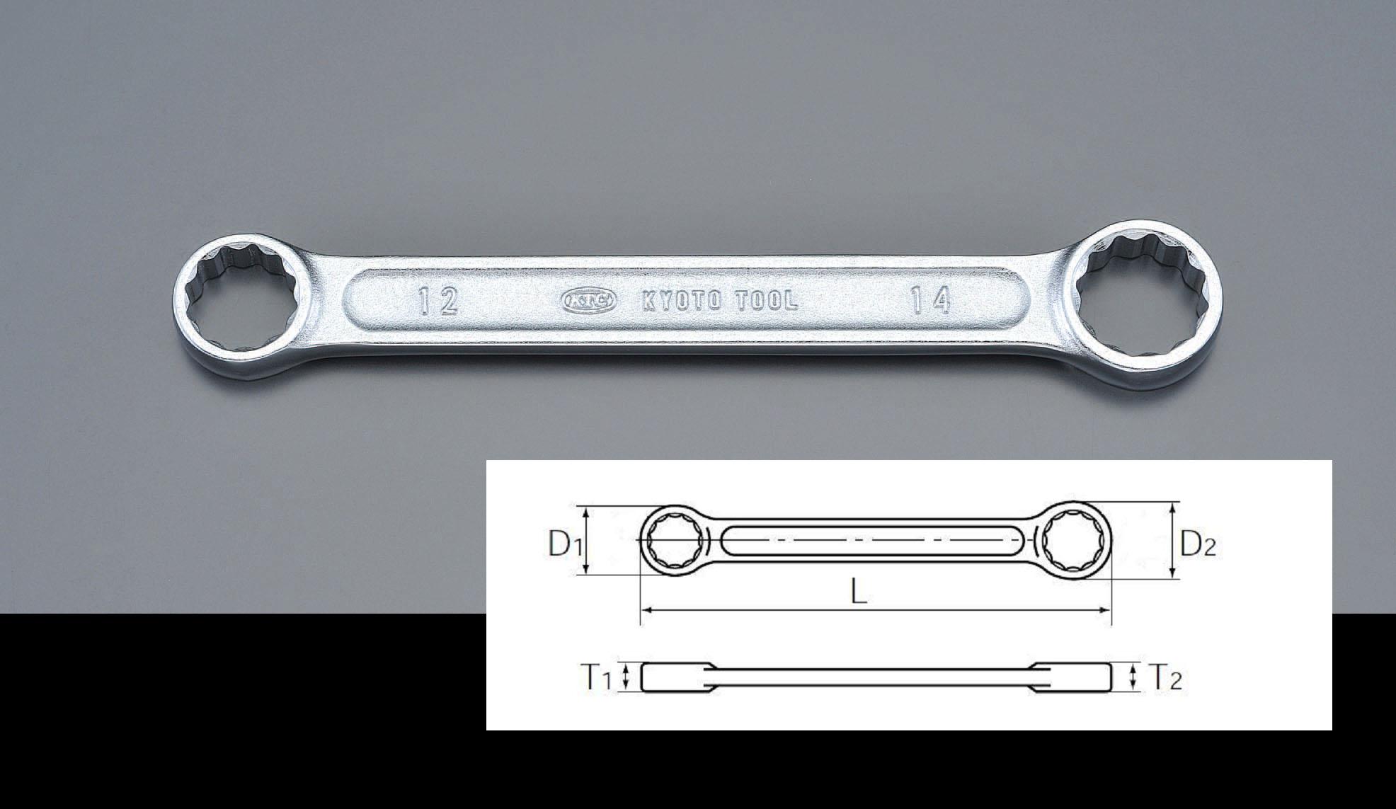 14x17mm Double-Ended Glasses Wrench (Short Straight) D1: 21mm, D2: 25mm, T1: 8mm, T2: 8.5mm, L (Overall Length): 145mm