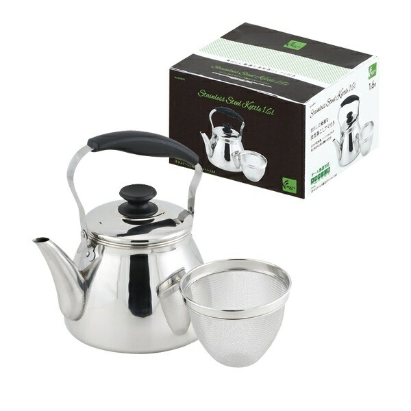 Pearl Metal Morty 18-8 Stainless Steel Wide-Mouth Kettle 1.6L with Tea Strainer Mesh, Compatible with All Heat Sources HB-5642 Silver