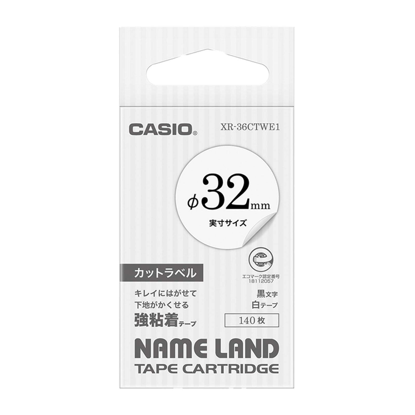Casio LabelWriter NameLand Cut Label Tape Φ32mm XR-36CTWE1 White with Black Text