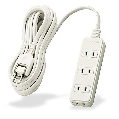 ELECOM Power Strip with Dust-Proof Shutters, 4 Outlets, 5m, White T-ST02N-2450WH