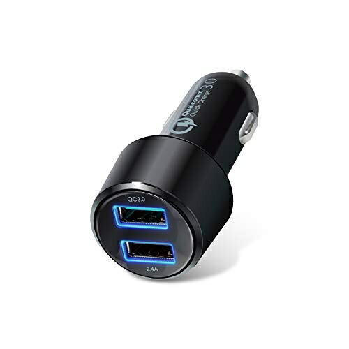ELECOM Cigarette Lighter Charger with 2 USB Ports, Auto-Detection, Quick Charge 3.0 MPA-CCUQ04BK