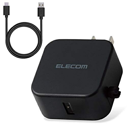 ELECOM AC Charger 12W (Includes C to C Cable) 1.5m & USB Type-A × 1 Port for Smartphones & Tablets 2.4A Output Black MPA-ACC23BK