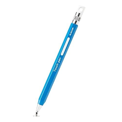 ELECOM Touch Pen Hexagonal Pencil-Shaped for Children with Strap Hole, Disc Type (Compatible with Smartphones/Tablets) Replaceable Pen Tip, Blue P-TPENDEBU