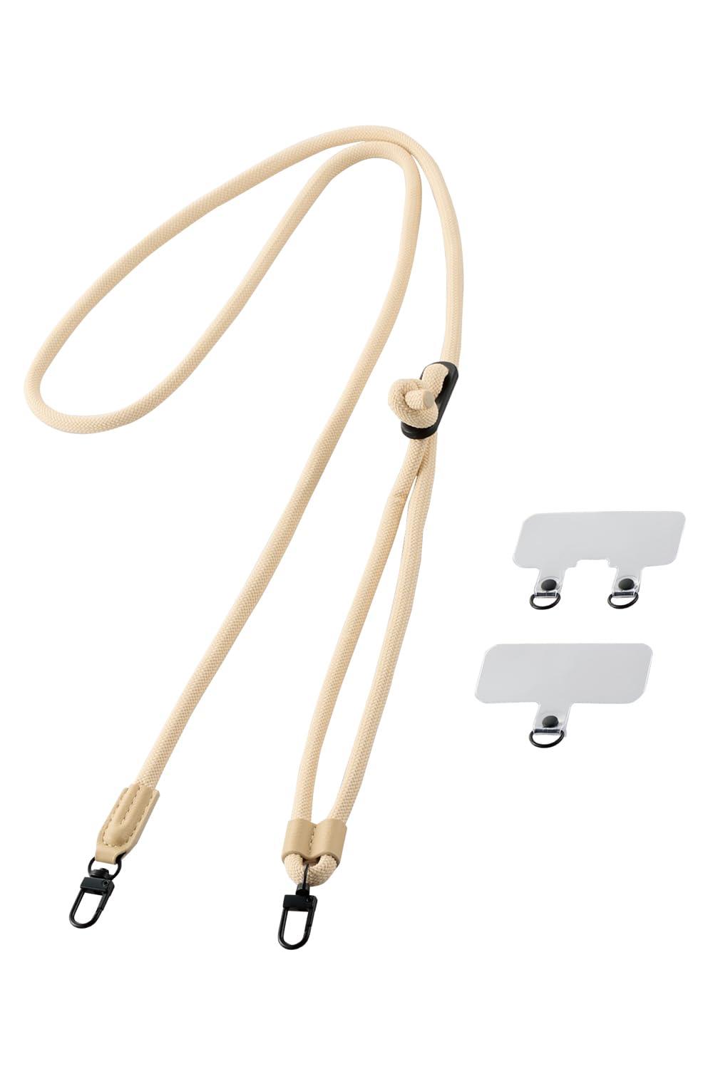 [ELECOM] Smartphone Shoulder Strap with Strap Hole Sheet Included, Round Cord 6mm, Beige P-STSDH2R06BE