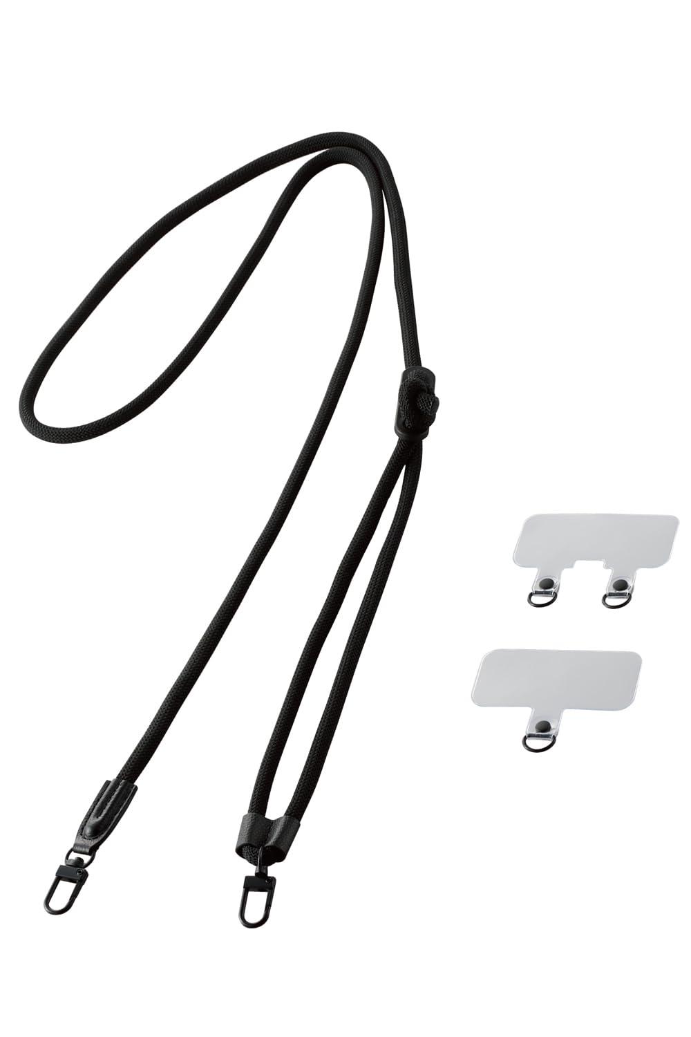 [ELECOM] Smartphone Shoulder Strap with Strap Hole Sheet Included, Round Cord 6mm, Black P-STSDH2R06BK