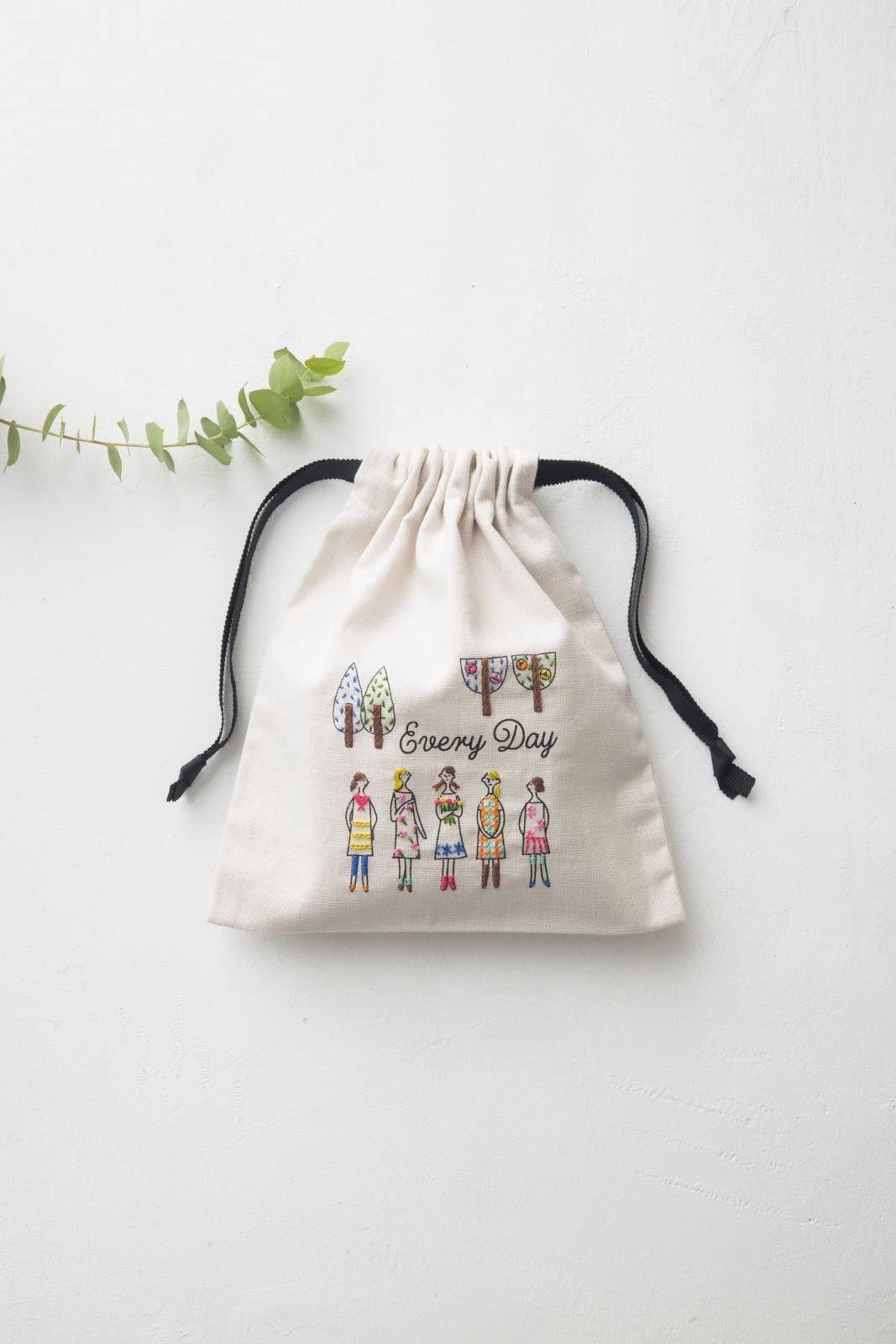 LECIEN 100 Neesan Mini Drawstring Pouch (Tree-Lined Path) Embroidery Kit 542109 White