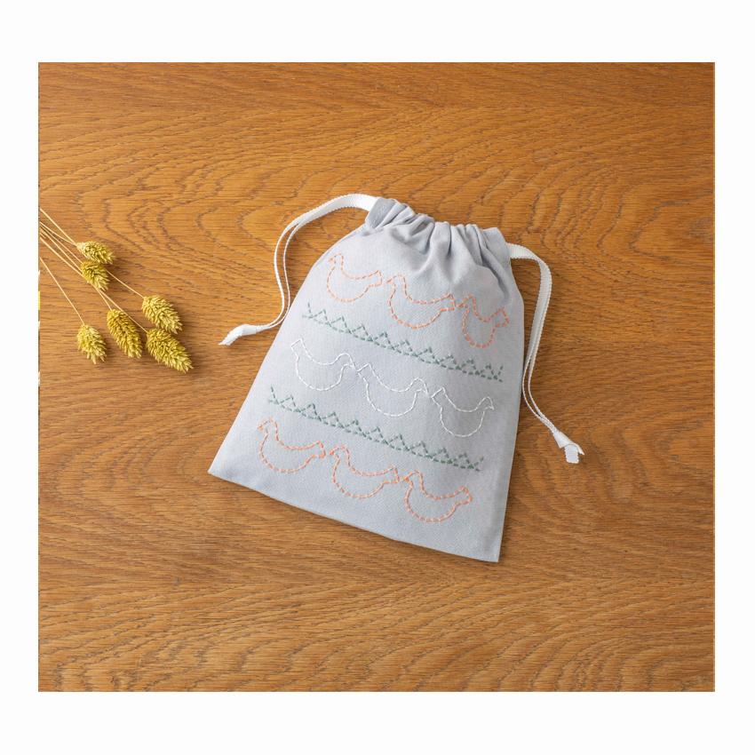 LECIEN Sashiko Kit COSMO AYUFISH int. Mini Drawstring Pouch (Bird) No.562204 Finished Size: Approx. 22cm (H) x 19.5cm (W)