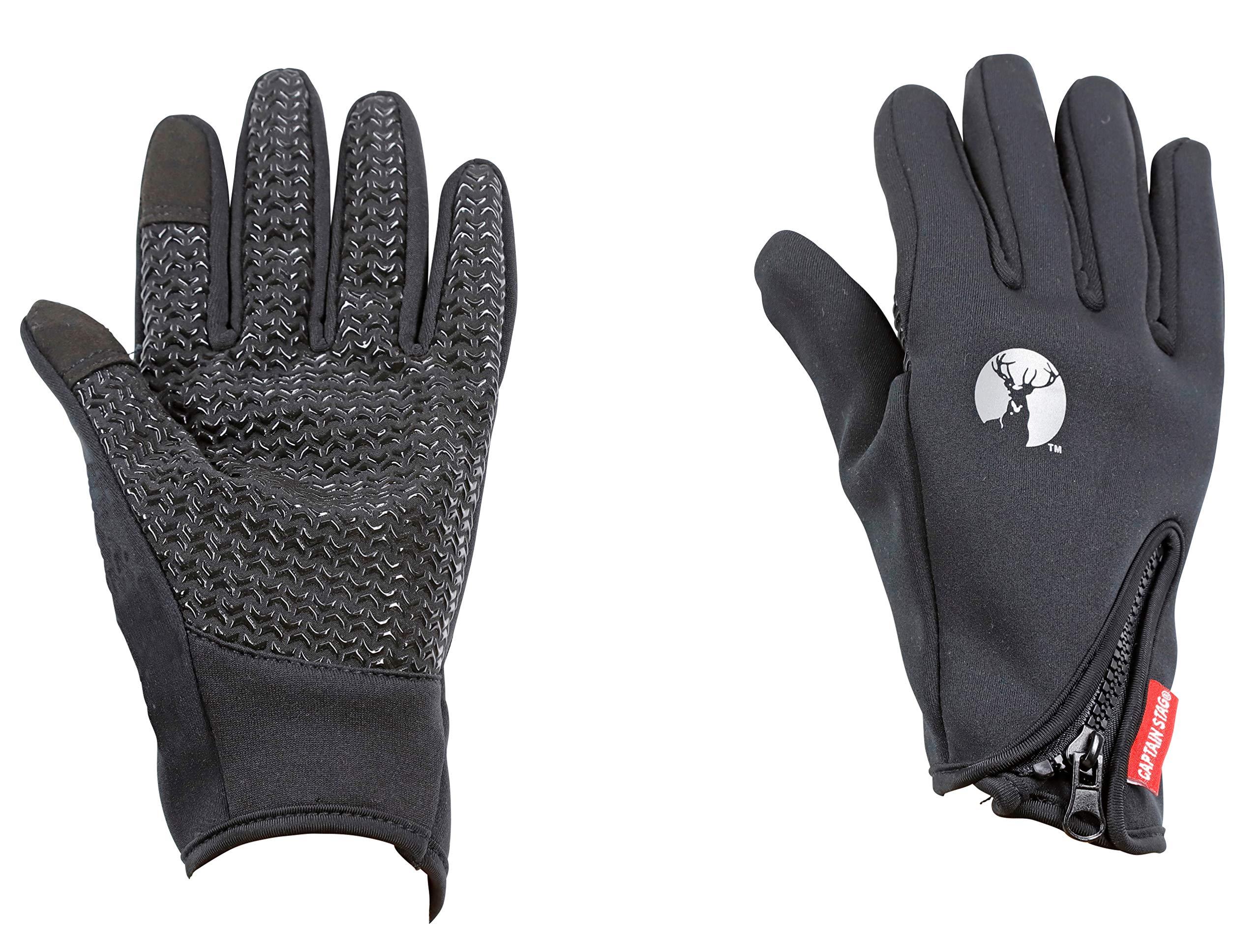 CAPTAIN STAG Gloves Windproof Cold-Resistant Wetsuit Fabric Slim Type Smartphone Compatible Unisex Size M Black UX-1039