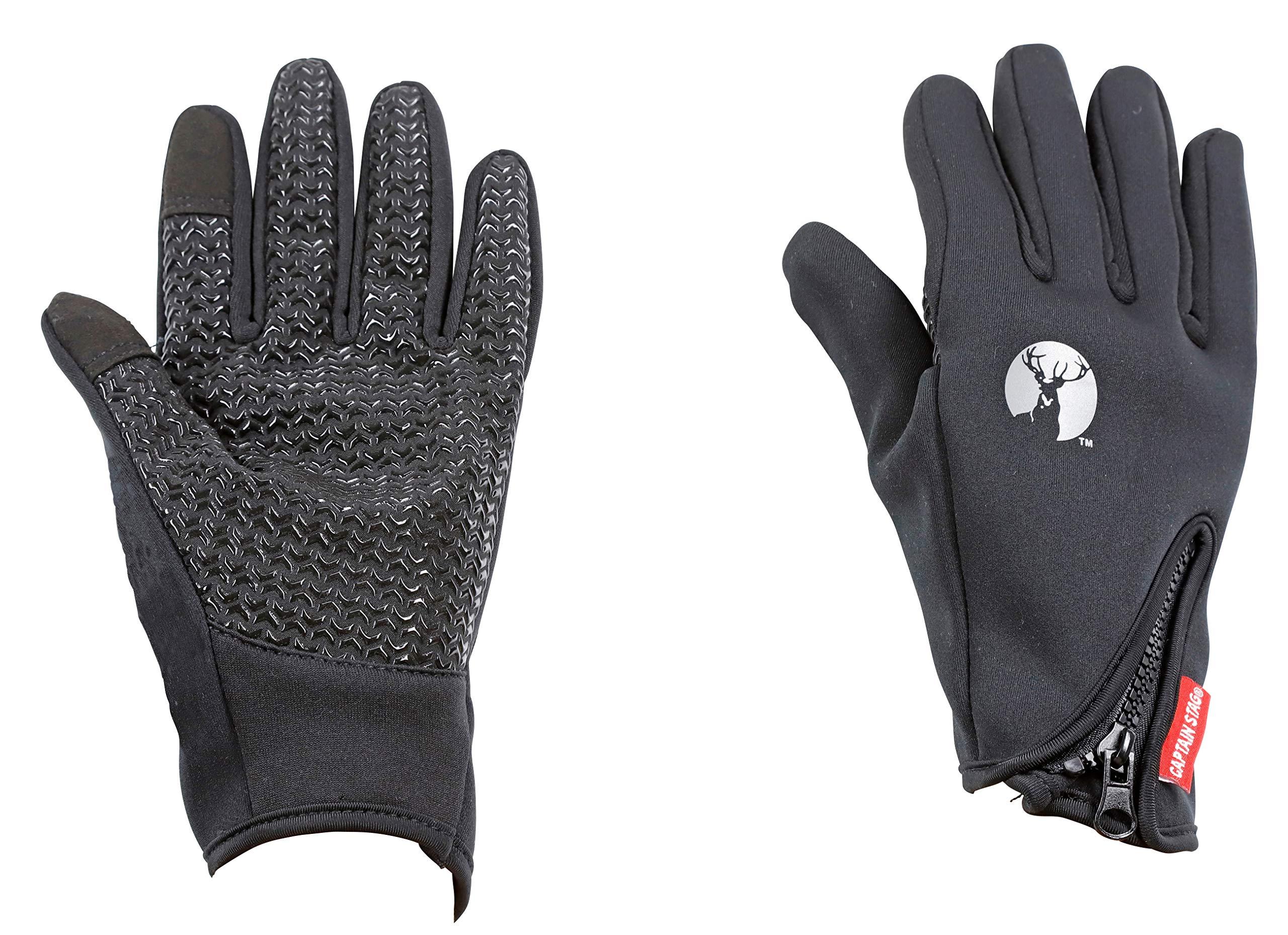 CAPTAIN STAG Gloves Windproof Cold-Resistant Wetsuit Fabric Slim Fit Smartphone Compatible Unisex L Size Black UX-1140