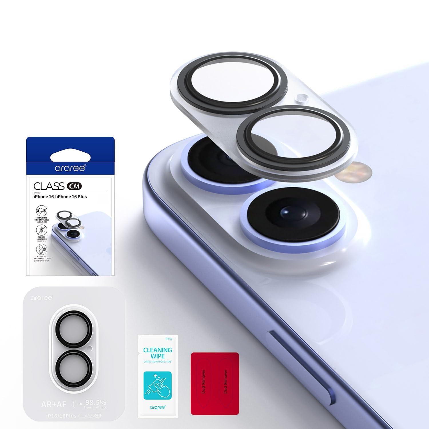 araree iPhone 16/iPhone 16 Plus Camera Protection Tempered Glass Film Integrated Full Cover [Camera Lens Protection High Transparency] Class CM AR27152i16 Clear