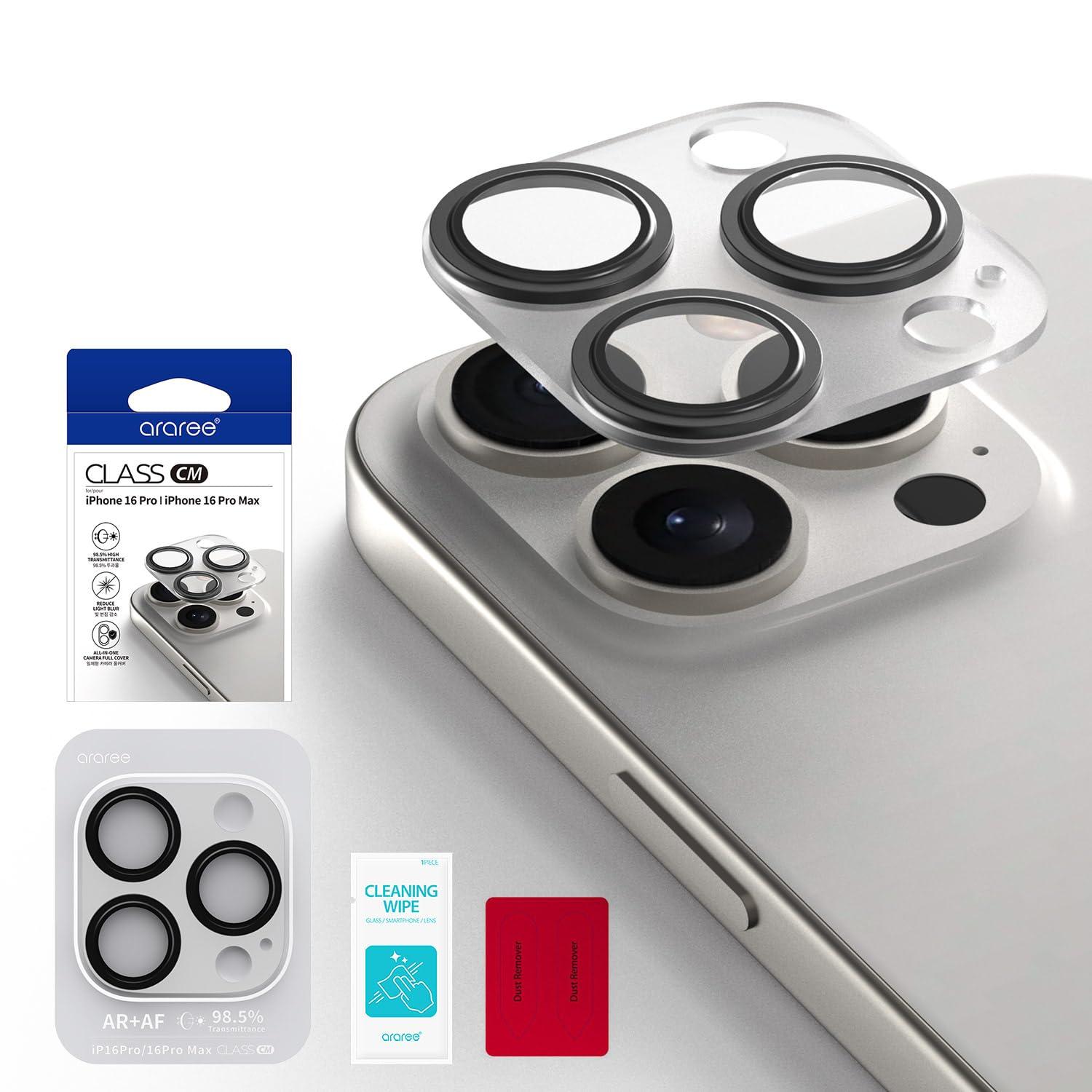 araree iPhone 16 Pro/iPhone 16 Pro Max Camera Protection Tempered Glass Film Integrated Full Cover [Camera Lens Protection High Transparency] Class CM AR27153i16PR Clear