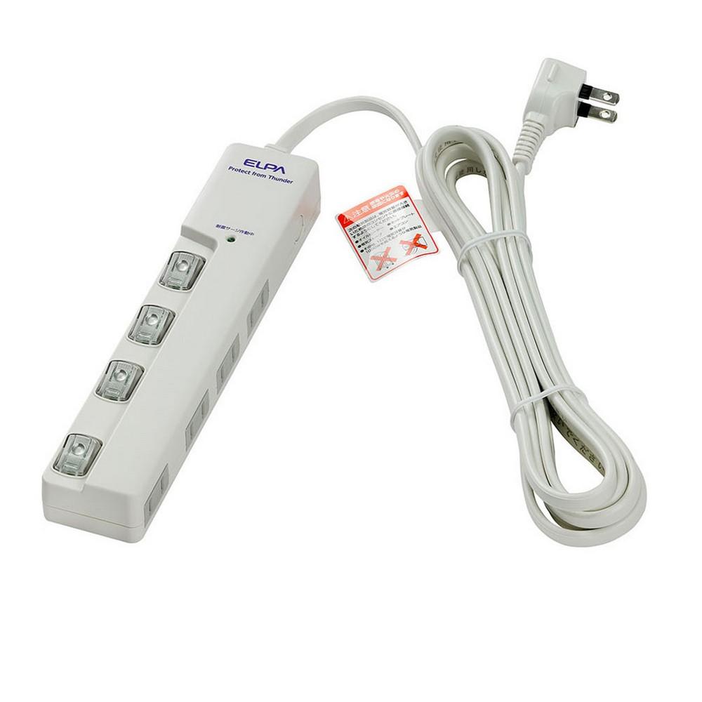 ELPA Surge Protector Power Strip with Switch, 4 Outlets, 3m Extension Cord, LED Indicator, Side-Insert Design, WLS-LY430MB(W)