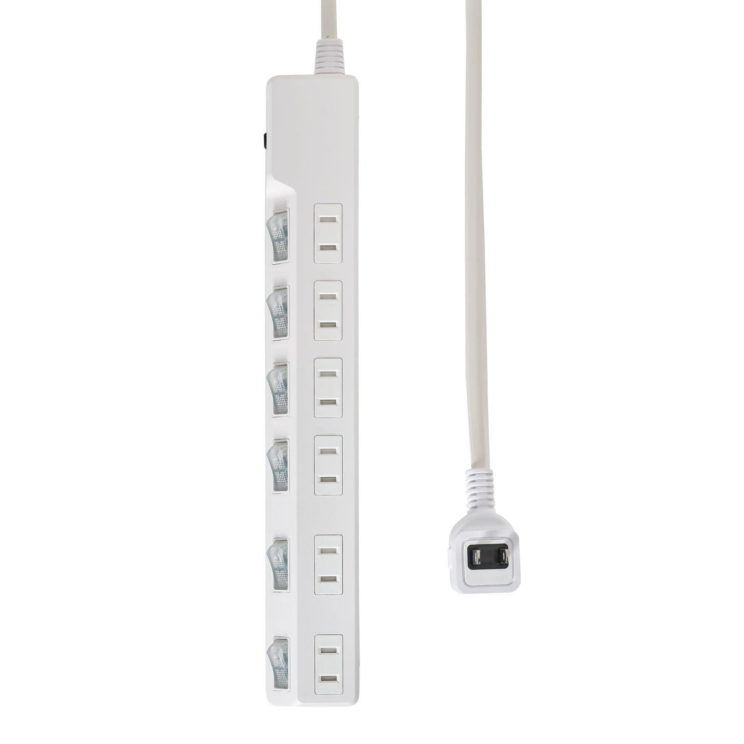 ELPA Surge Protected Power Strip with Independent Switches AC125V 15A 6 Outlets LED Indicator Built-in Breaker WLK-62B(W)