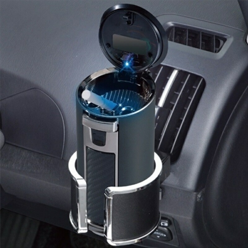 SEIWA Car Interior Accessories Ashtray Easy-Disposal Solar Ash Drink Holder Type Carbon-Style Black With LED W850
