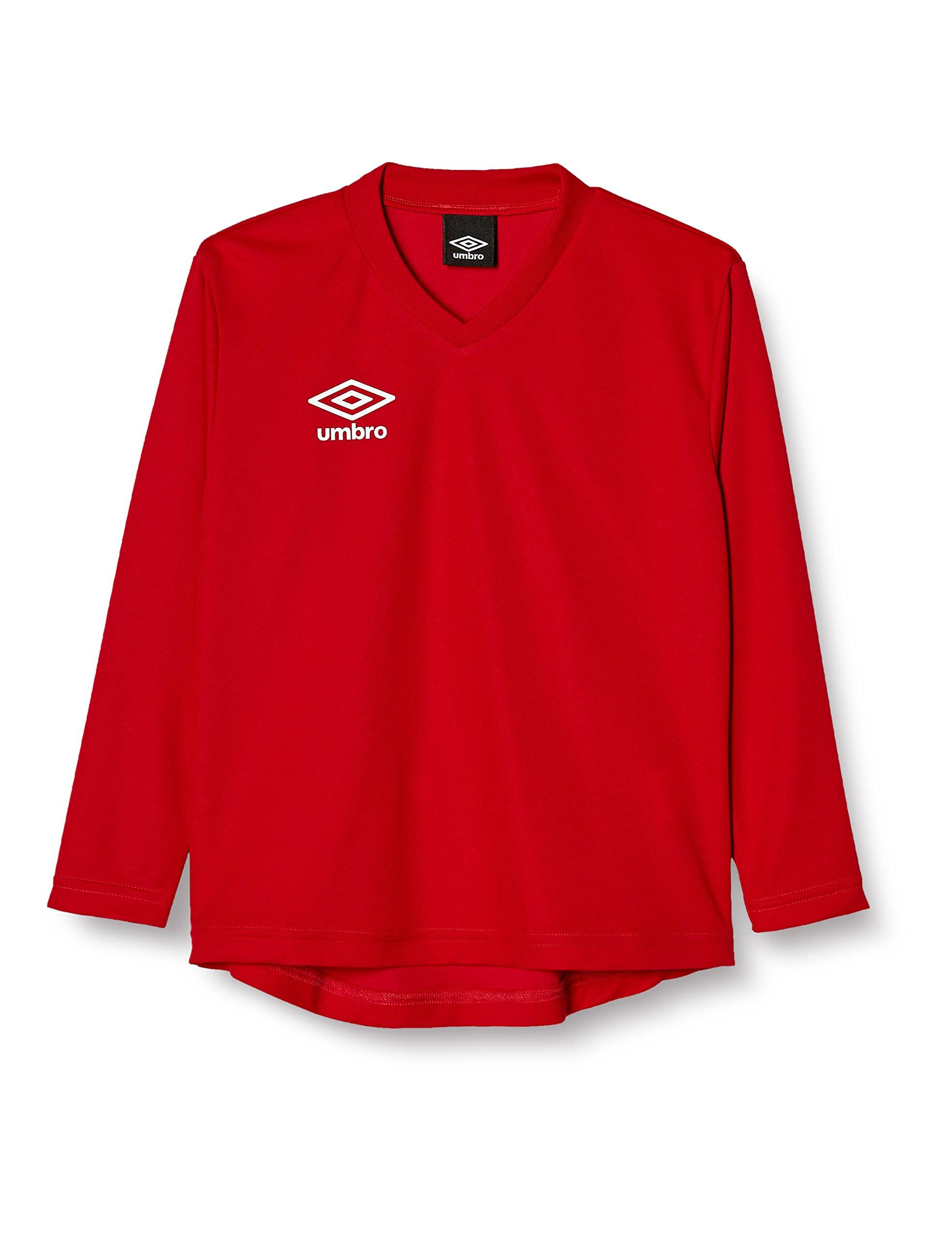 [Ambro] Long-Sleeve T-Shirt Soccer Futsal One-Point Design Long-Sleeve Moisture-Wicking Quick-Dry Stretch Kids Junior Unisex Practice Club Activities School MRED(UAS6307JL) 140