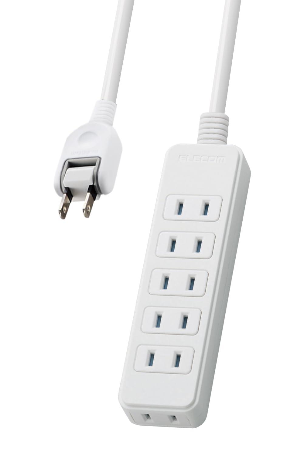 ELECOM Power Strip with Dust-Proof Shutters, 180° Swing Plugs for Easy Wiring, 6 Outlets, 3m Cable, White T-ST02-22630WH