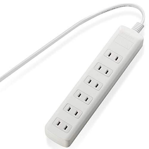 ELECOM Power Strip with Surge Protector and Swing Plugs, 6 Outlets, 2.5m, White T-K1A-2625WH