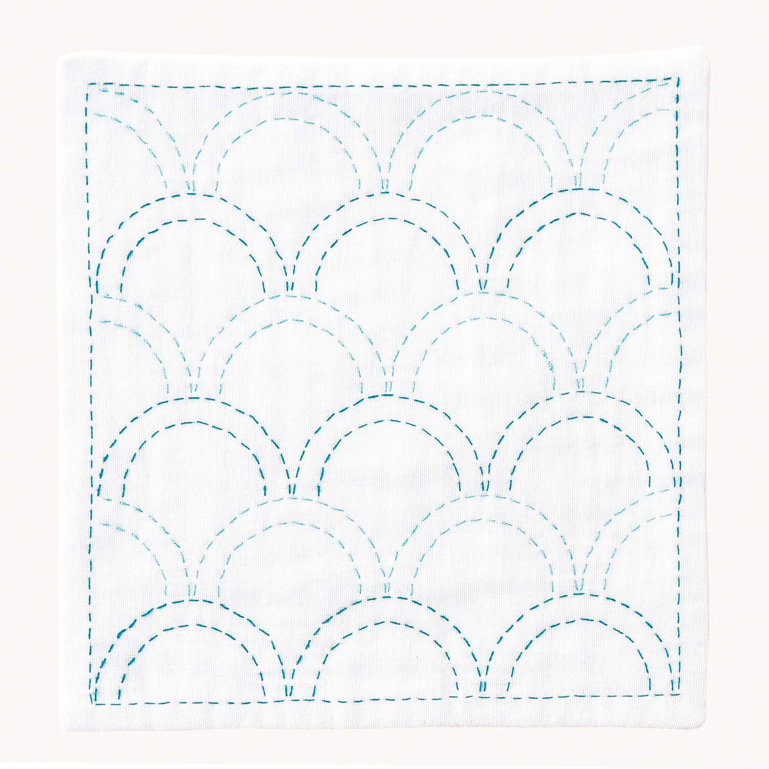 Olimpas Silk Sashiko Handkerchief iine (Iine) Blue Waves Approx. 20cm x 20cm OLY-HK-3